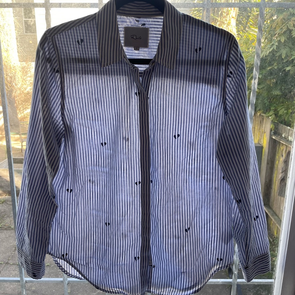 RAILS blue and White Striped button down with broken heart embroidery S
